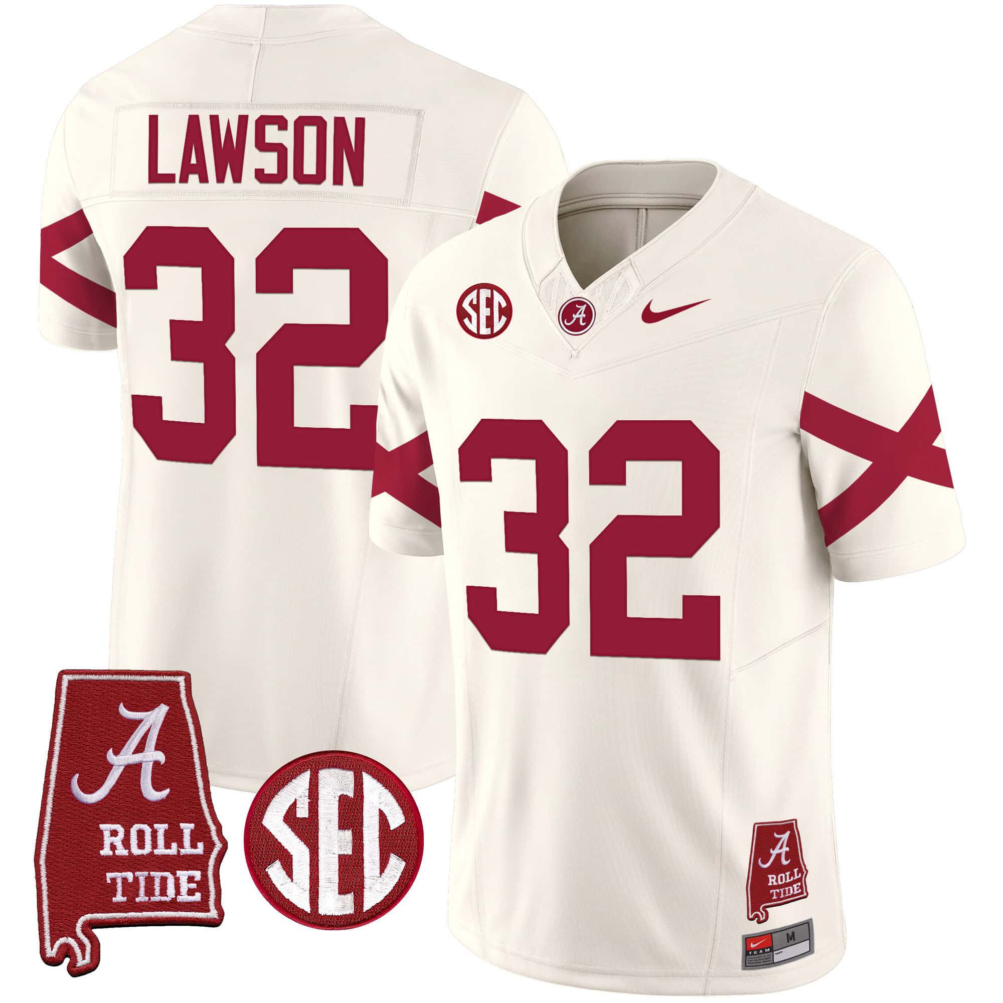 Men Alabama Crimson Tide #32 Lawson Cream Map Vapor Limited 2024 Nike NCAA Jersey